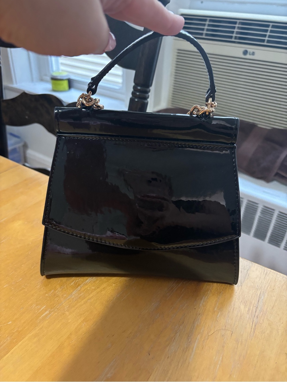 ALDO Black Patent Mini Top-Handle Bag with Gold Butterfly Charms - Picture 2 of 3